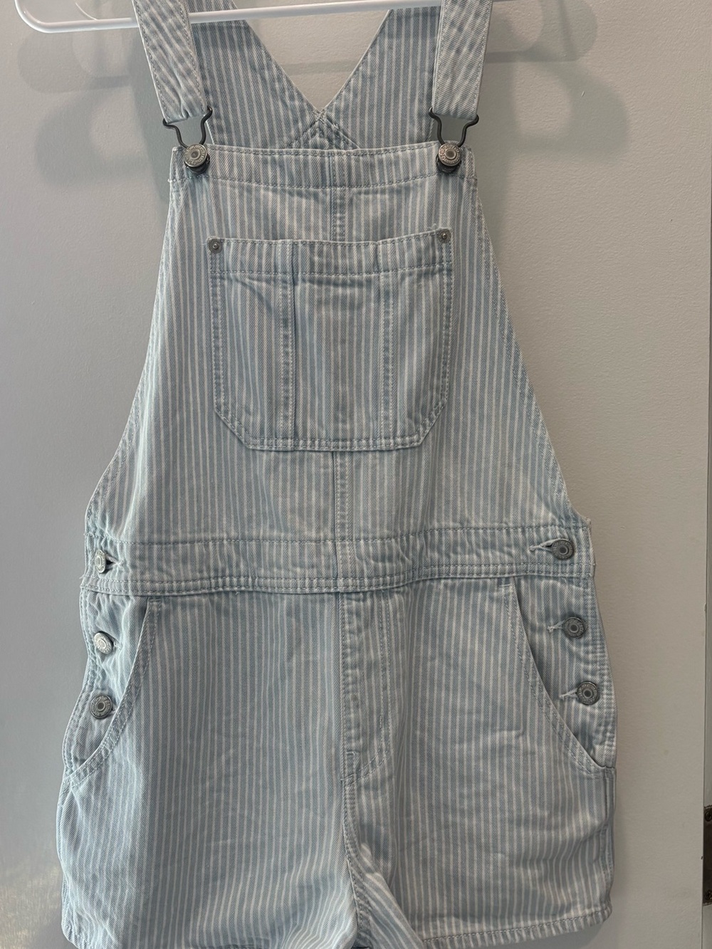 Old Navy Light Blue & White Striped Overall Shorts